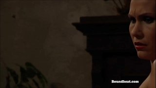 Топлес љубовници се врти бичувањето и роб обука