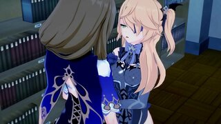 Fischl gets fucked by Lisa. Girl on girl anime სექსი.